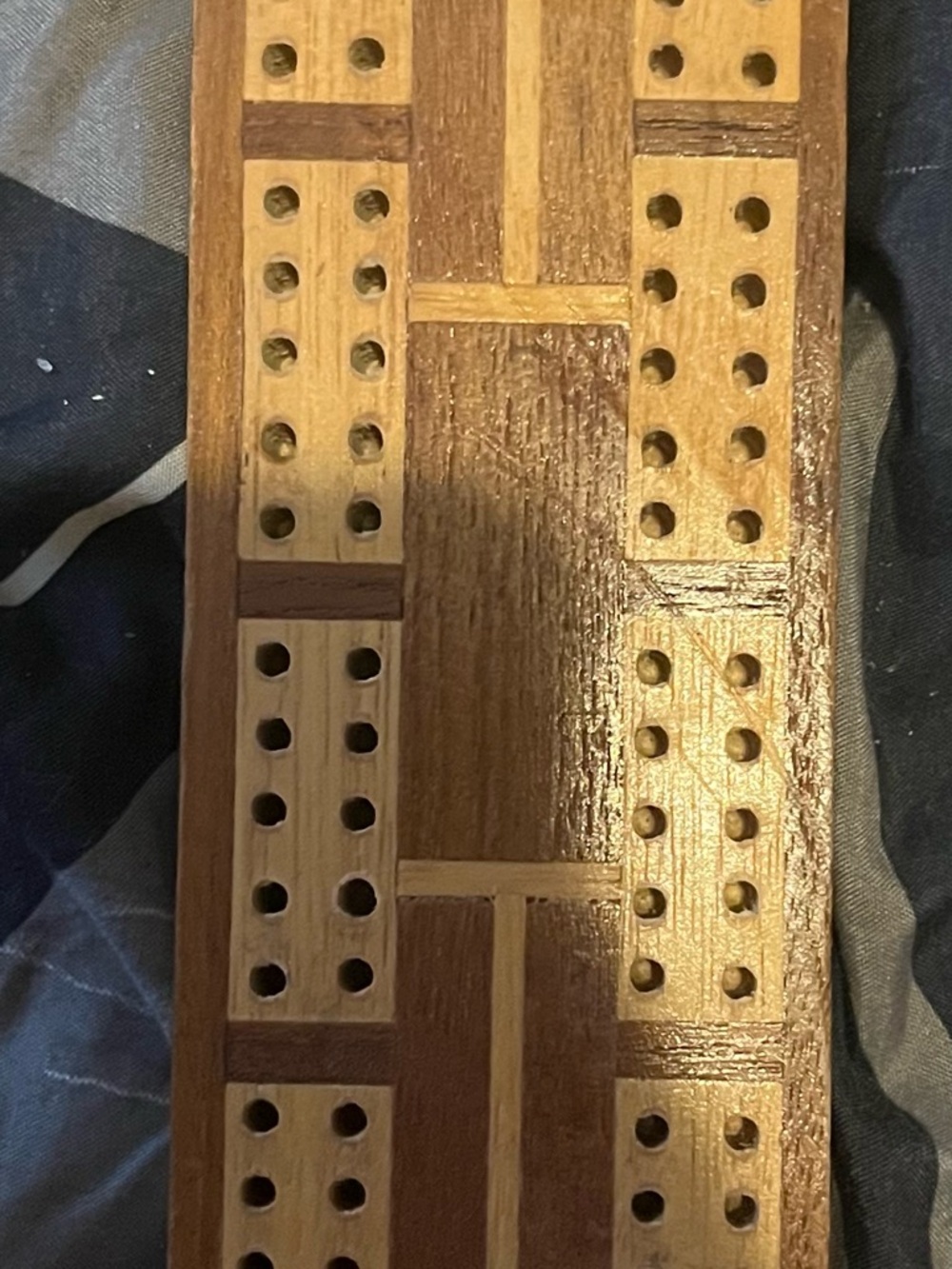 MCM Wooden Cribbage Board in Light and Dark Brown